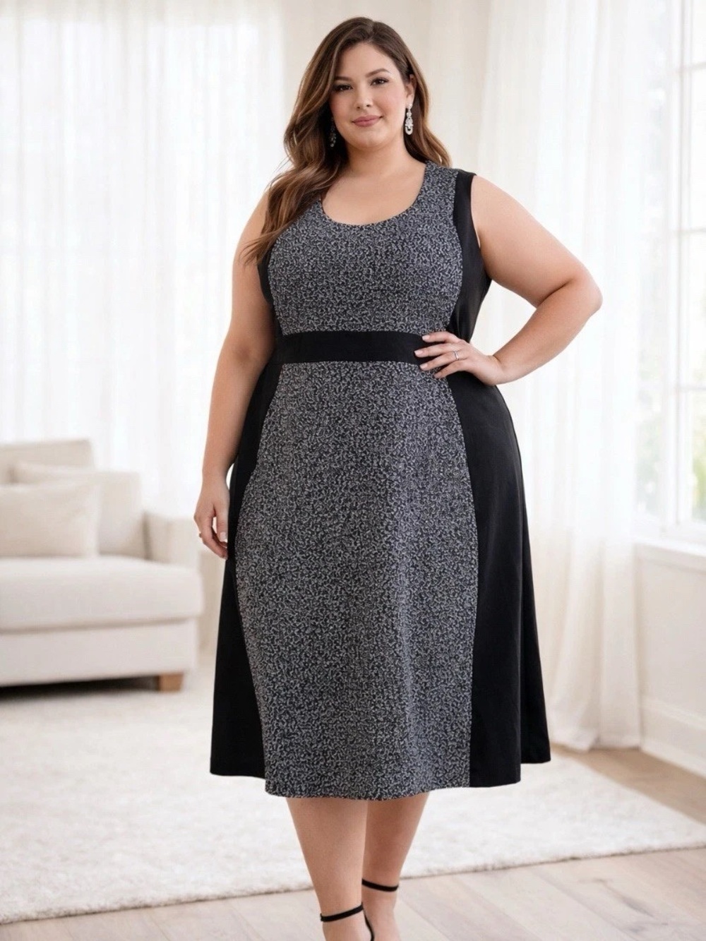 Torrid AT THE KNEE BOUCLE CONTOURED PANEL DRESS Womens Size 6X Black White